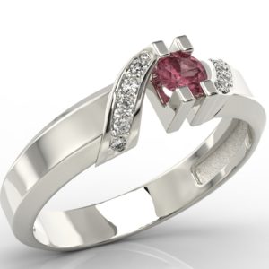 Pierścionek z białego złota z rubinem i diamentami JP-66B