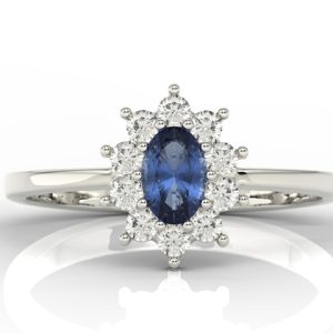 Pierścionek z białego złota z szafirem i cyrkoniami AP-1830B-SZA/C