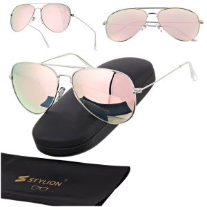 Okulary przeciwsłoneczne z polaryzacją pilotki POL-3026M srebrny/różowy