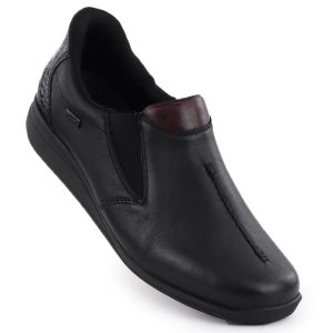 Skórzane półbuty damskie na koturnie czarne Rieker 47253-00