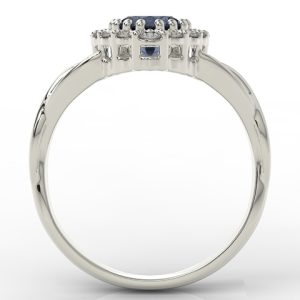 Pierścionek w kształcie serca z białego złota z szafirem i diamentami AP-77B