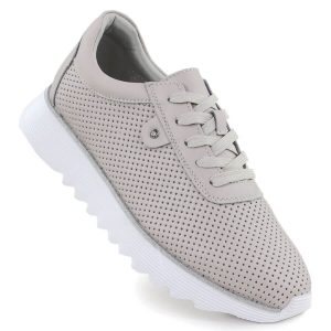 Skórzane półbuty damskie na platformie ażurowe beżowe D&A S.Barski LR51-629