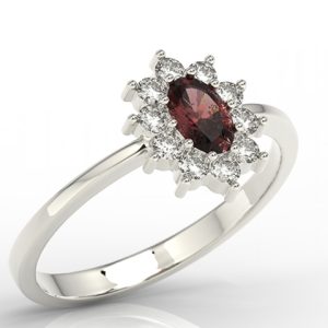 Pierścionek z białego złota z granatem i cyrkoniami AP-1830B-GRA/C