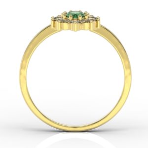 Pierścionek z żółtego złota ze szmaragdem i cyrkoniami AP-1830Z-SZM/C