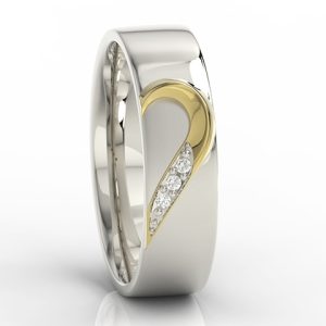 Obrączka damska z białego złota palladowego i żółtego z diamentami OB-01BZ-R
