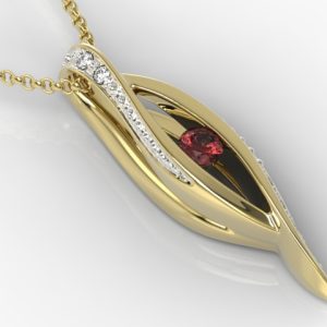 Wisiorek z żółtego złota z granatem i diamentami LPW-60Z-R