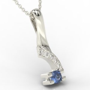 Wisiorek z białego złota z szafirem i diamentami JPW-66B