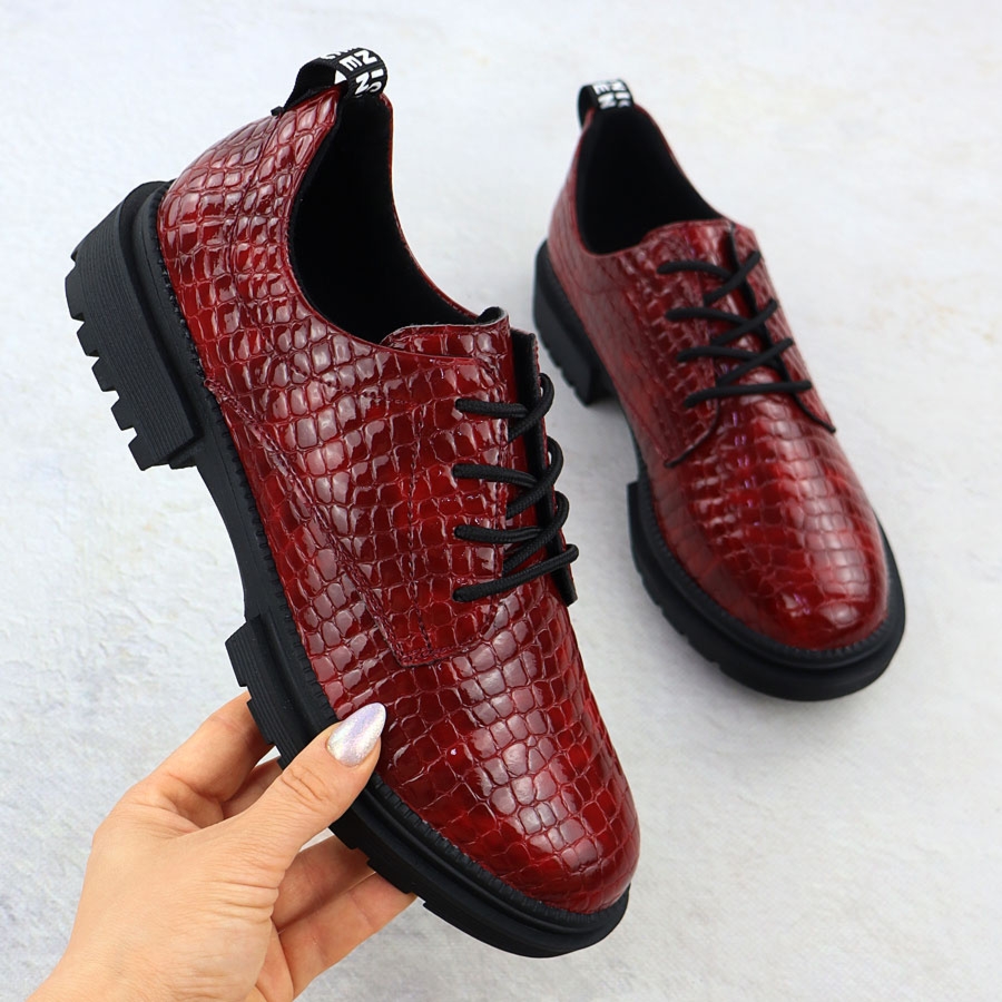 Skórzane półbuty lakierowane glany wężowe czerwone T.Sokolski. J24-238