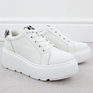 Skórzane półbuty damskie na platformie białe Vinceza 89144