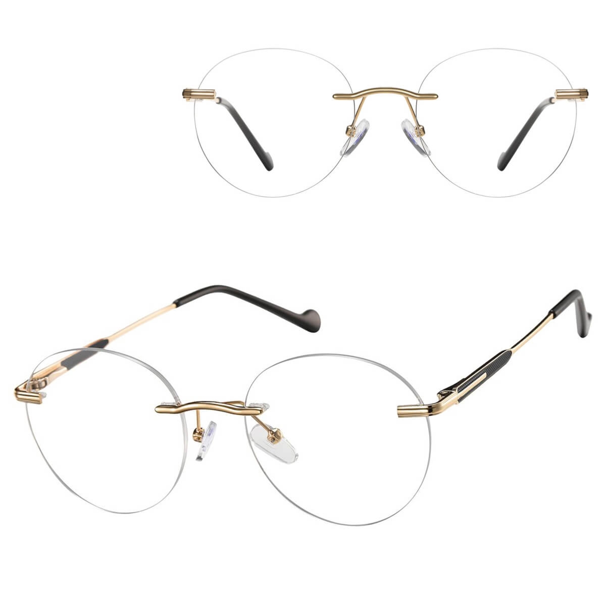 Bezramkowe oprawki korekcyjne okulary zerówki patentki na teleskopach 870 złoty/czarny