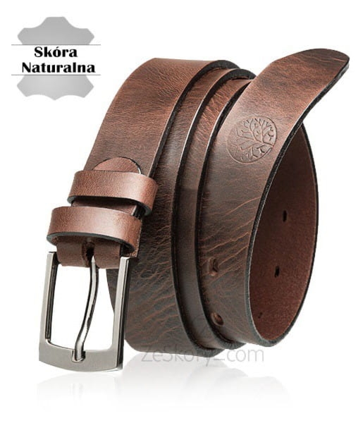 Pasek skórzany BETLEWSKI LIC30 w pudełku - gnieciony brąz