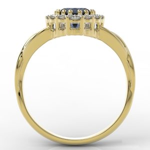 Pierścionek w kształcie serca z żółtego złota z szafirem i cyrkoniami AP-77Z-C