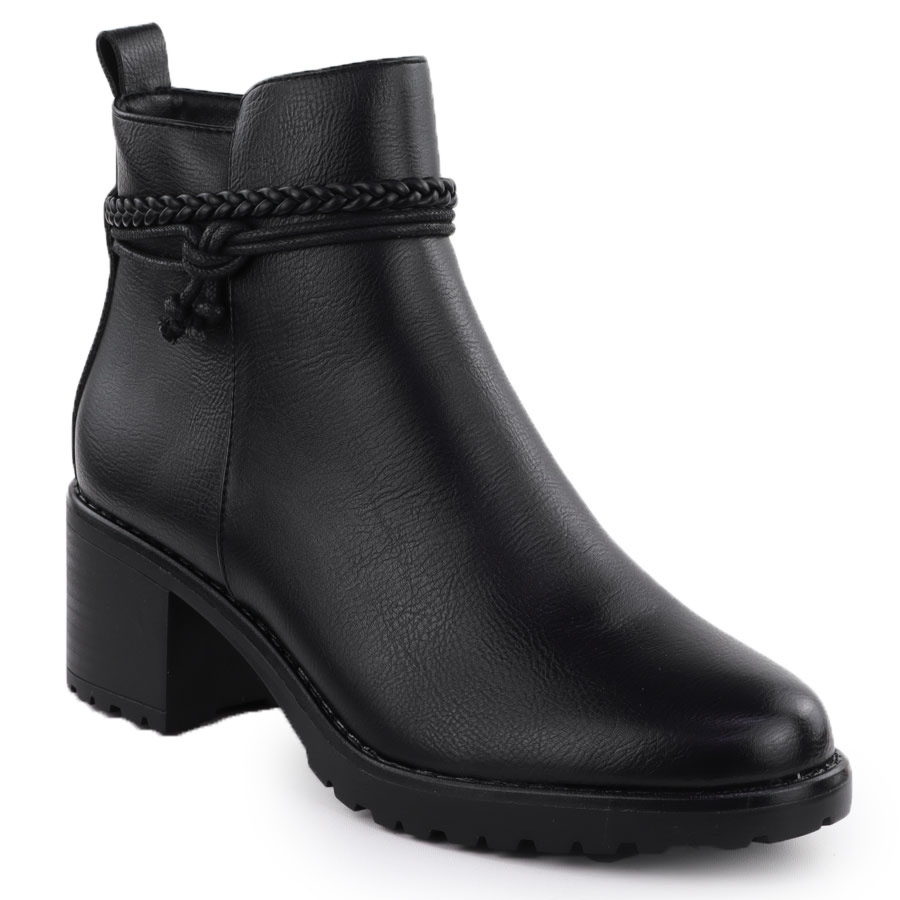 Botki ocieplane na klocku damskie czarne Potocki Z25-SZ12690-