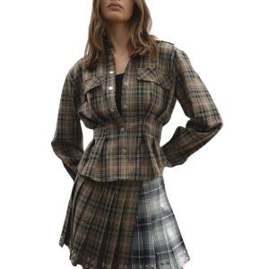 KOSZULA W KRATĘ Z GORSETOWĄ TALIĄ