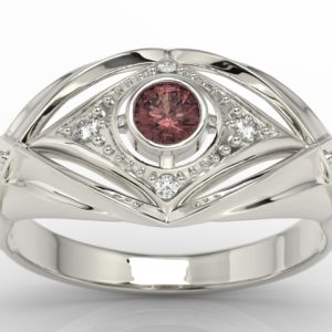 Pierścionek z białego złota z granatem i brylantami AP-9908B