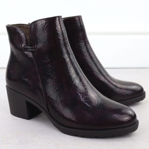 Botki lakierowane na klocku damskie burgund M.Daszyński SA128-61
