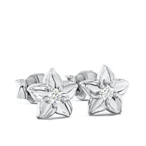 Kolczyki w formie kwiatu z białego złota i z diamentami BPK-15B