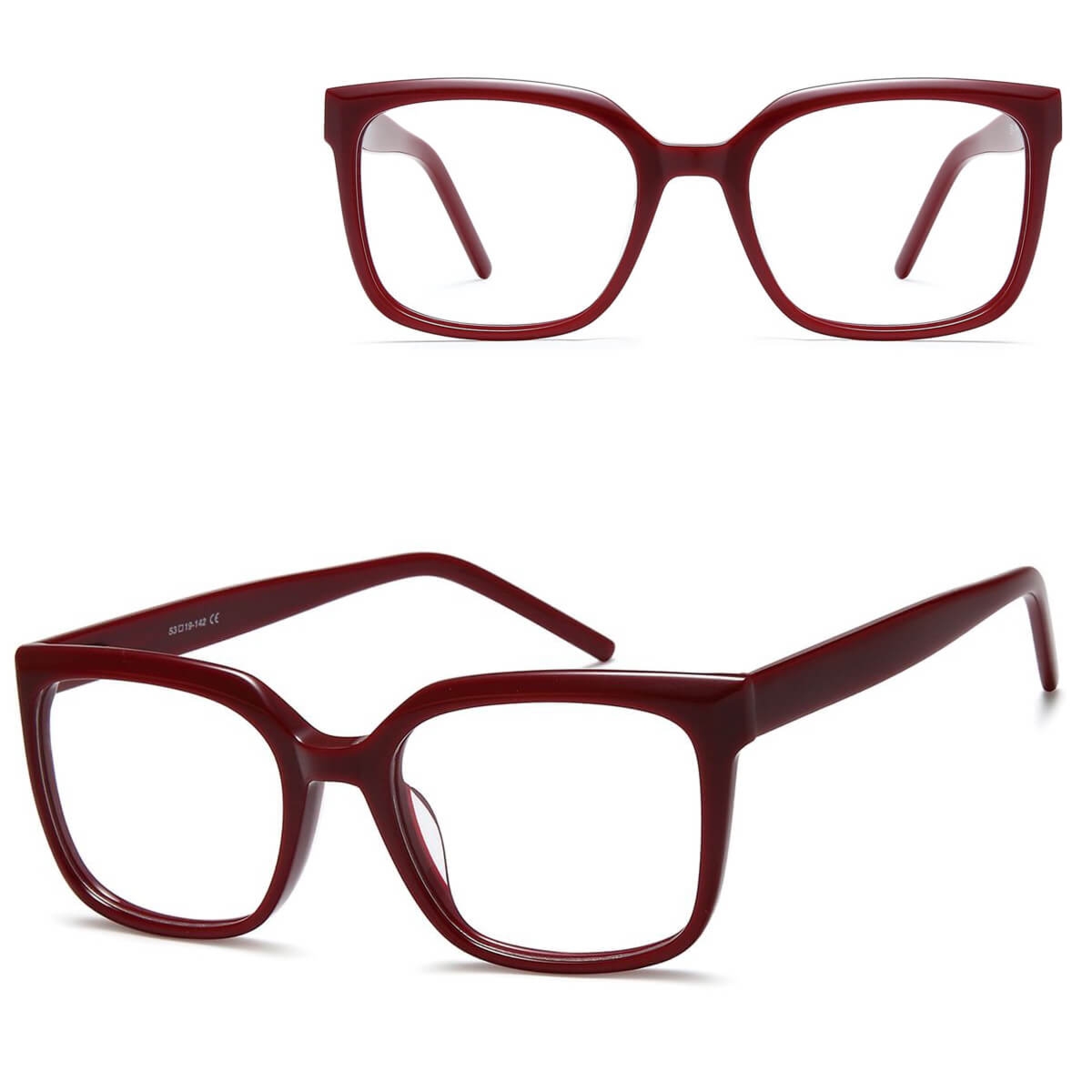 Damskie okulary acetatowe oprawki korekcyjne zerówki kwadratowe AC379D bordowe