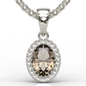 Wisiorek z białego złota z kwarcem dymnym i diamentami APW-49B