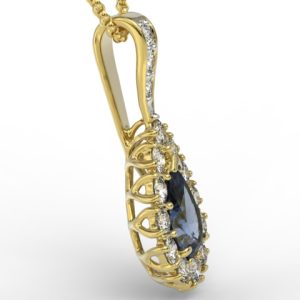 Wisiorek z żółtego złota z szafirem i diamentami APW-29Z-R