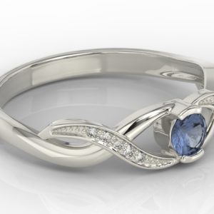 Pierścionek z białego złota z szafirem i diamentami BP-39B