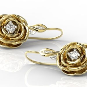Kolczyki w kształcie róży z żółtego i białego złota z diamentami APK-95ZB