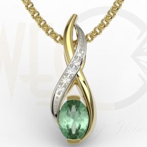 Komplet - Pierścionek, kolczyki i wisiorek z żółtego i białego złota ze szmaragdem i brylantami AP-69ZB-ZEST