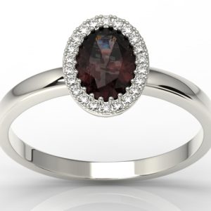 Pierścionek z białego złota z granatem i diamentami AP-49B