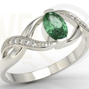 Komplet - Pierścionek, kolczyki i wisiorek z białego złota ze szmaragdem i brylantami AP-69B-ZEST