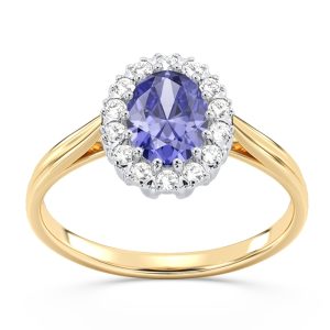 Pierścionek markiza z żółtego i białego złota z tanzanitem i diamentami 0,21 ct wzór BP-12ZB