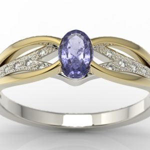 Pierścionek z białego i żółtego złota z tanzanitem i diamentami LP-39BZ
