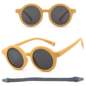 Dziecięce 0-2 lata gumowe okulary przeciwsłoneczne polaryzacyjne z gumką POL-JR-73C musztardowe