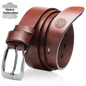 Pasek skórzany BETLEWSKI LIC35 w pudełku - brązowy