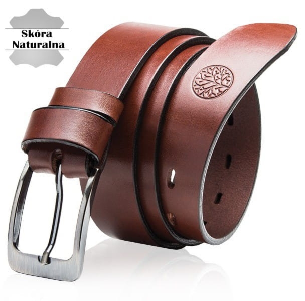 Pasek skórzany BETLEWSKI LIC35 w pudełku - brązowy