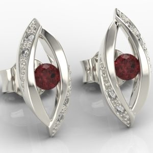 Kolczyki z białego złota z granatami i diamentami LPK-60B