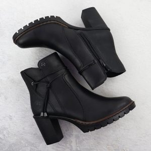 Skórzane botki na słupku czarne Rieker Y2567-00