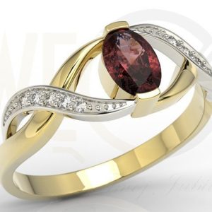 Komplet, Pierścionek, kolczyki i wisiorek z żółtego i białego złota z granatem i brylantami AP-69ZB-ZEST