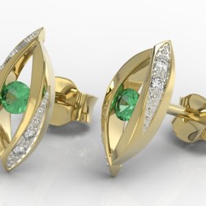 Kolczyki z żółtego złota ze szmaragdami i diamentami LPK-60Z-R