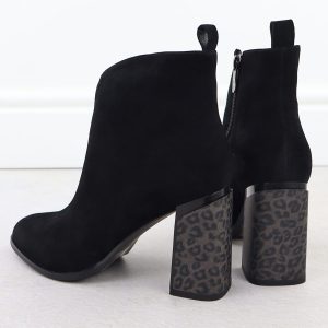 Botki damskie zamszowe na ozdobnym obcasie czarne Gino Fabiani 9210