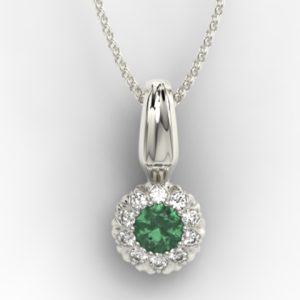 Wisiorek z białego złota APW-42B-C ze szmaragdem i cyrkoniami