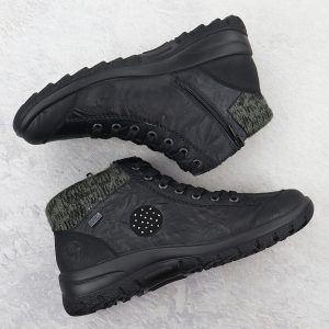 Skórzane wodoodporne botki damskie ocieplane czarne Rieker L7110-01