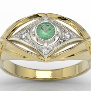 Pierścionek z żółtego i białego złota ze szmaragdem i brylantami AP-9908ZB