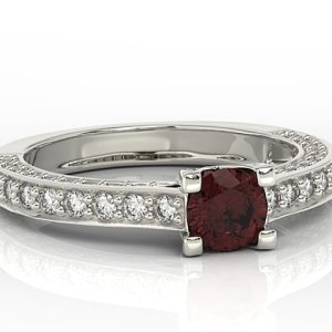 Pierścionek z białego złota z granatem i cyrkoniami LP-16B