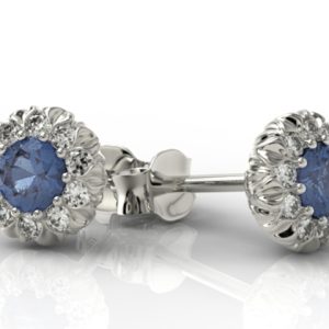 Kolczyki z białego złota APK-42B-C z szafirem i cyrkoniami.