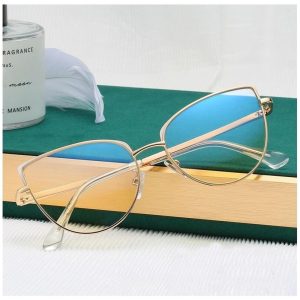 Okulary kocie do komputera damskie z filtrem BLUE Light zerówki 2586-3 złoty/biały