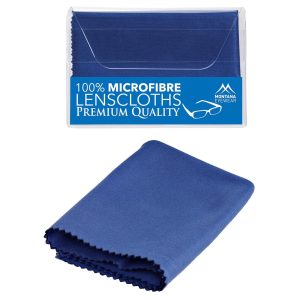 Ściereczka pakowana w etui w wersji premium z mikrofibry do okularów 220g - niebieska 18x15