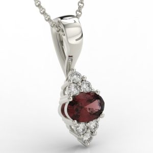 Wisiorek z białego złota z granatem i diamentami LPW-88B