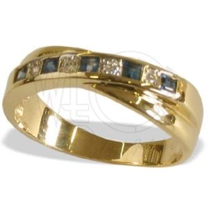 Pierścionek z żółtego złota z szafirami i diamentami JP-36Z-R
