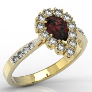 Pierścionek z żółtego złota z granatem i diamentami 0,48 ct wzór AP-29Z-R