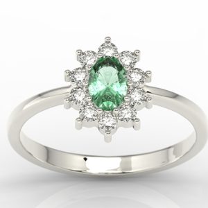 Pierścionek z białego złota ze szmaragdem i cyrkoniami AP-1830B-SZM/C